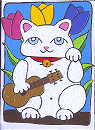 Click to enlarge my Tiny Tim Maneki Neko, with his ukulele and tulips!