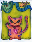 Watercolor.&nbsp; Purple polkadotted Maneki Neko.